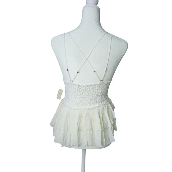 Free People Adella Cami Lace & Ruffled Hem White Tank Top Small - Picture 3 of 8